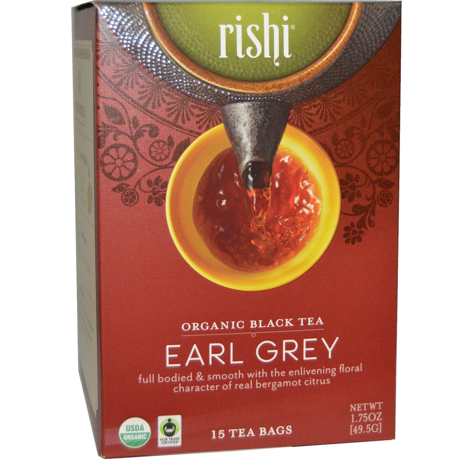 Rishi Tea, Organic Black Tea, Earl Grey, 15 Tea Bags 1.75 oz (49.5 g)