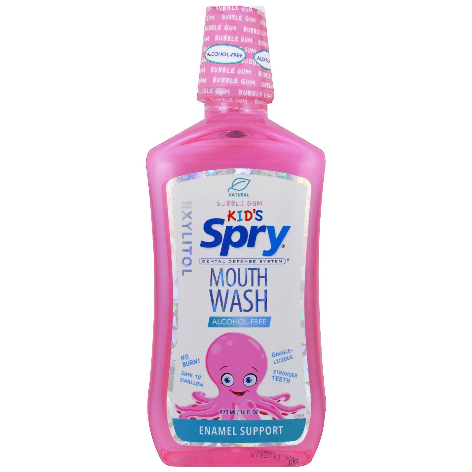 Xlear, Kid's Spry Mouth Wash, Enamel Support, Alcohol-Free, Natural Bubble Gum, 16 fl oz (473 ml)