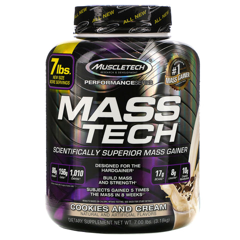 Muscletech, Mass-Tech, Scientifically Superior Mass Gainer, Cookies and Cream, 7.00 lb (3.18 kg)
