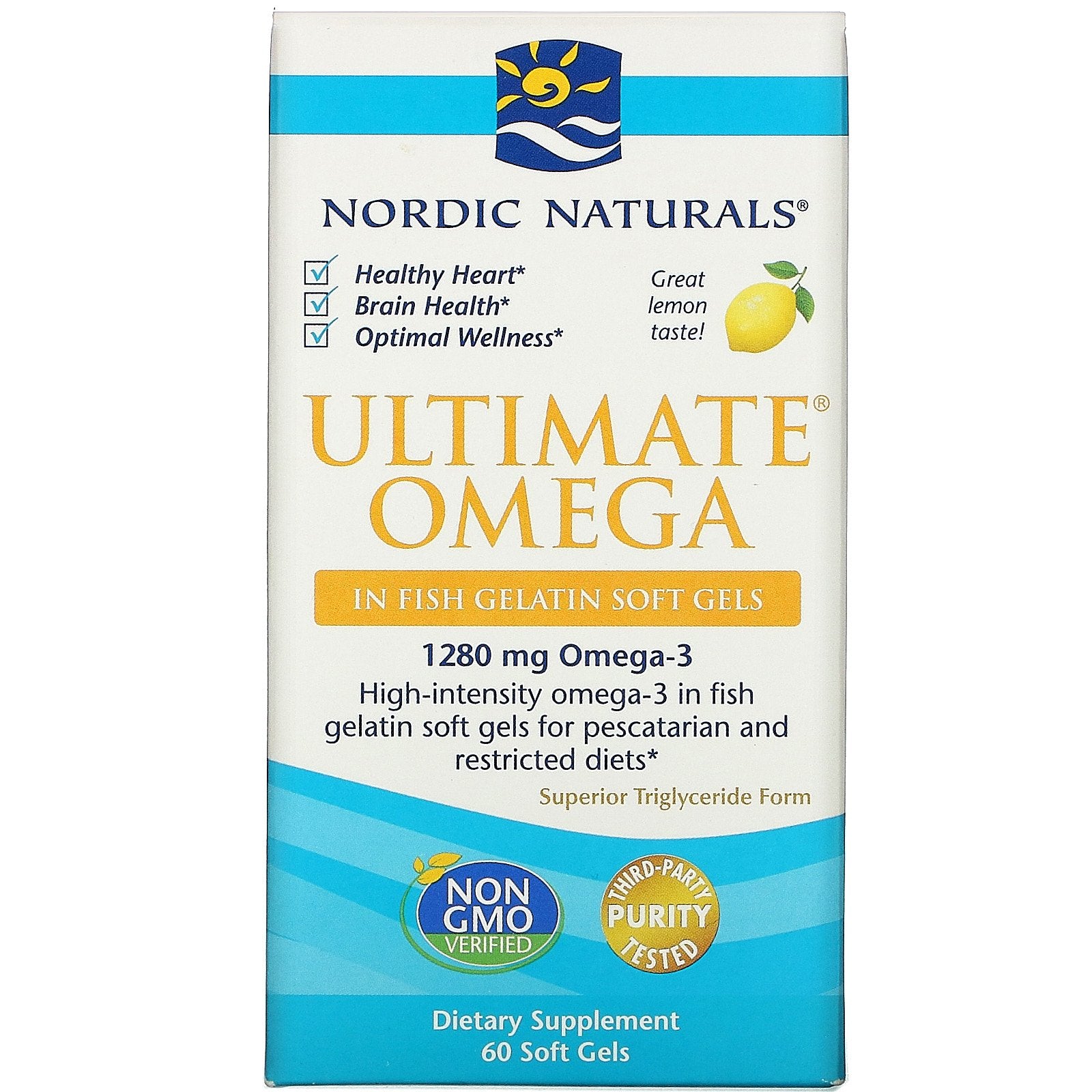 Nordic Naturals, Ultimate Omega, Lemon, 1,280 mg, 60 Soft Gels