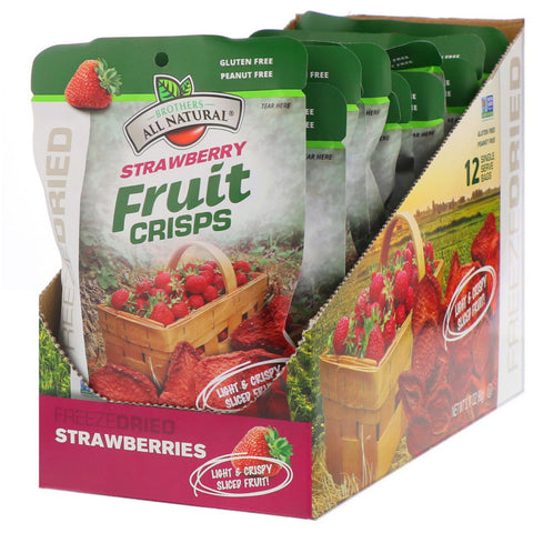 Brothers-All-Natural, Freeze Dried - Fruit Crisps, Strawberry , 12 Single-Serve Bags, 3.17 oz (90 g)