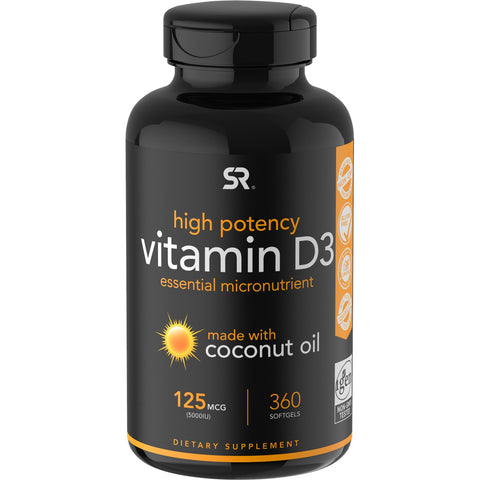 Sports Research, Vitamin D3 with  Coconut Oil, 125 mcg (5,000 IU), 360 Softgels