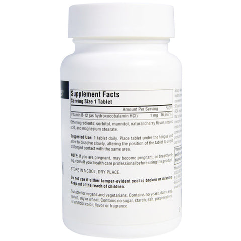 Source Naturals, HydroxoCobalamin, Vitamin B12, Cherry Flavored Pastill, 1 mg, 120 tabletter