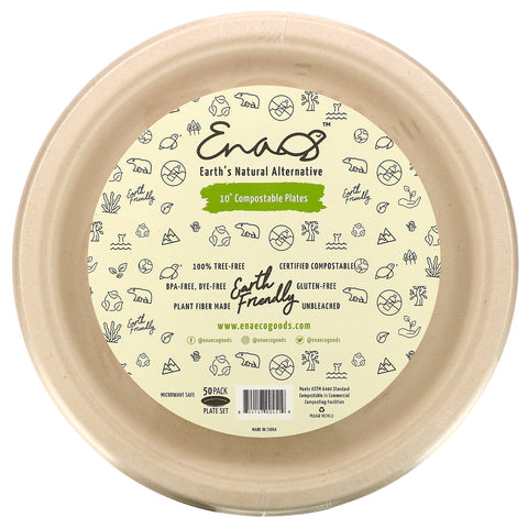 Earth&#39;s Natural Alternative, 10&quot; Compostable Plates, 50 Pack