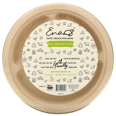 Earth&#39;s Natural Alternative, 10&quot; 3- Compartment Compostable Plate, 50 Pack