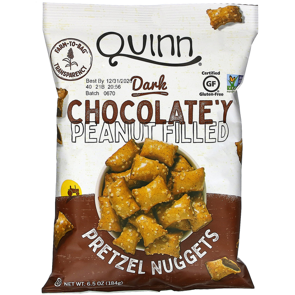 Quinn Popcorn, Pretzel Nuggets, Dark Chocolate'y Peanut Filled, 6.5 oz (184 g)