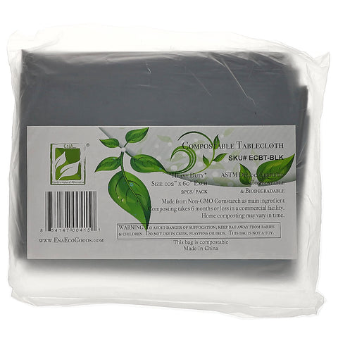 Earth&#39;s Natural Alternative, Compostable Tablecloth, Black, 2 Pack