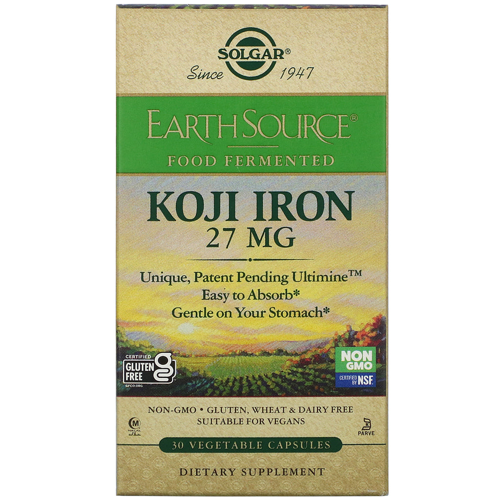 Solgar, EarthSource Food Fermented, Koji Iron, 27 mg, 30 Vegetable Capsules