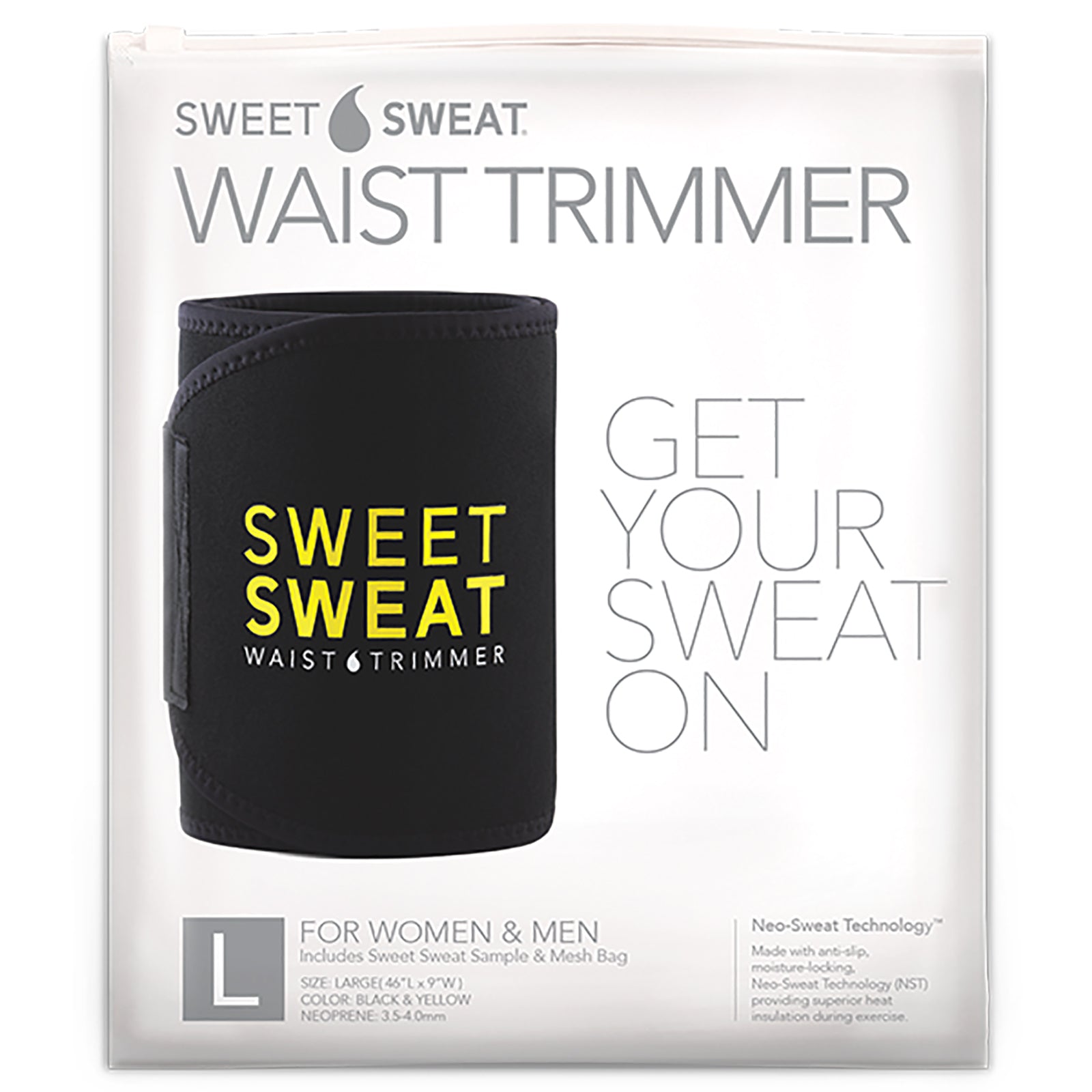 Sports Research, Sweet Sweat Waist Trimmer, Large, Black & Yellow, 1 Belt
