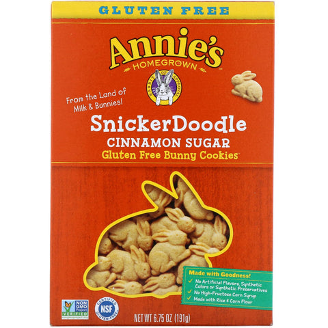Annie's Homegrown, Gluten Free Bunny Cookies, SnickerDoodle, Cinnamon Sugar, 6.75 oz (191 g)