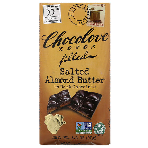 Chocolove, Salted Almond Butter in Dark Chocolate, 55% Cocoa, 3.2 oz (90 g)