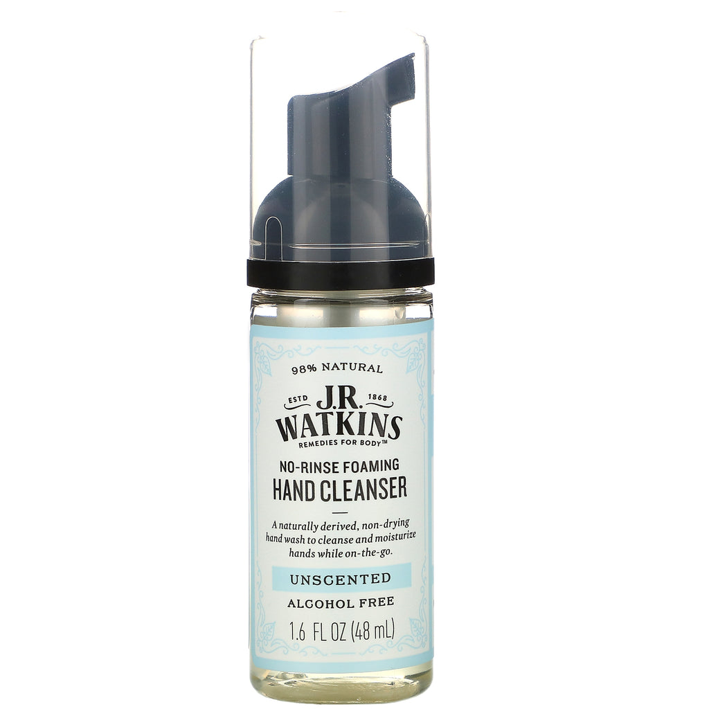 J R Watkins, No-Rinse Foaming Hand Cleanser, Unscented, 1.6 fl oz (48 ml)