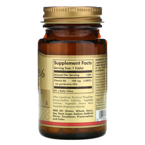 Solgar, vitamin B6, 100 mg, 100 tabletter