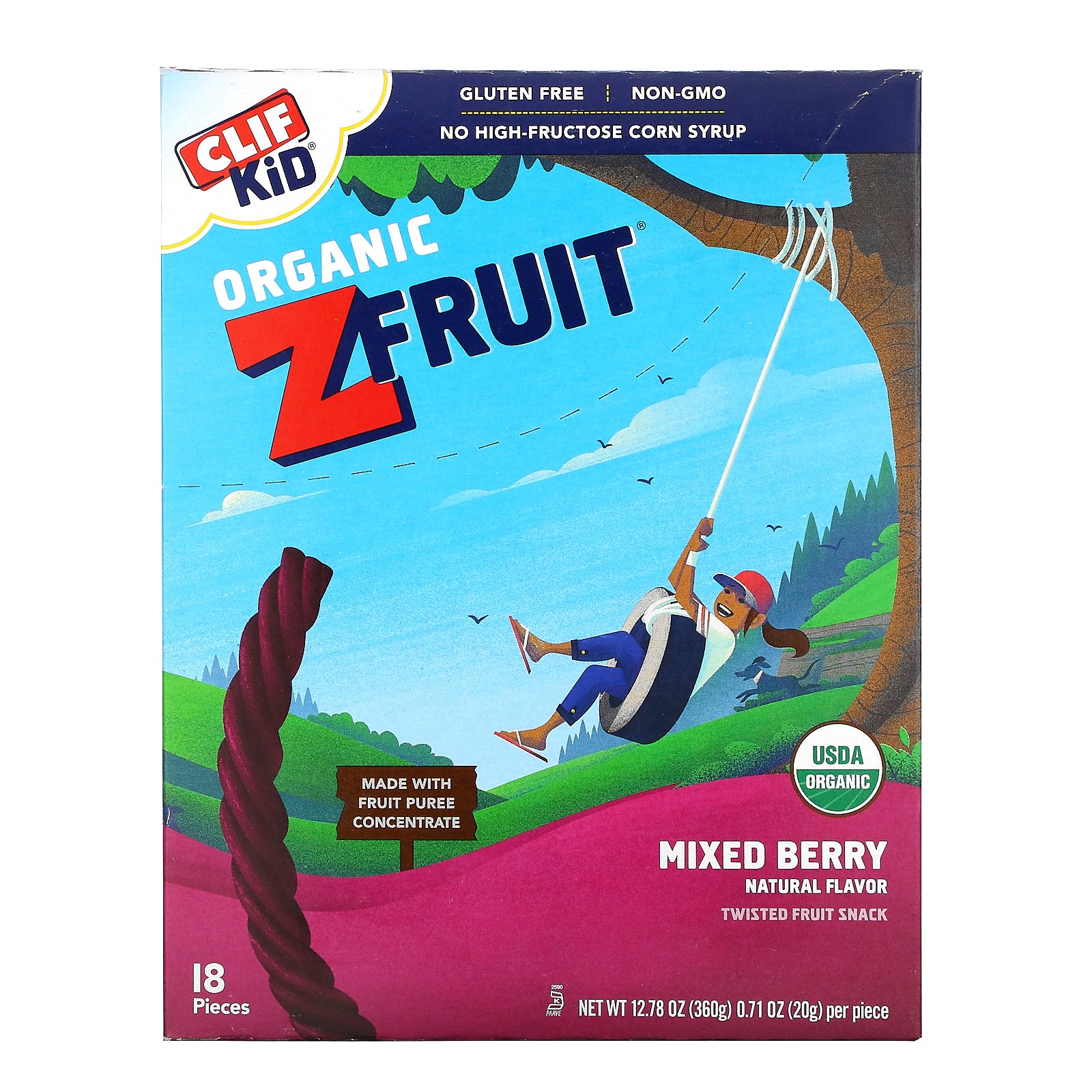 Clif Bar, Clif Kid, Organic ZFruit Rope, Mixed Berry, 18 Pieces, 0.7 oz (20 g) Each