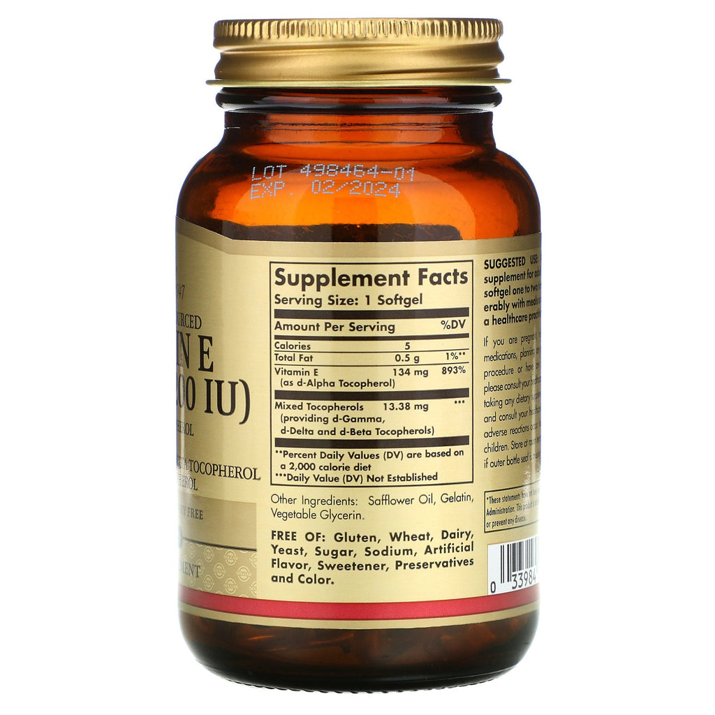 Solgar, Naturally Sourced Vitamin E, 134 mg (200 IU), 100 Softgels