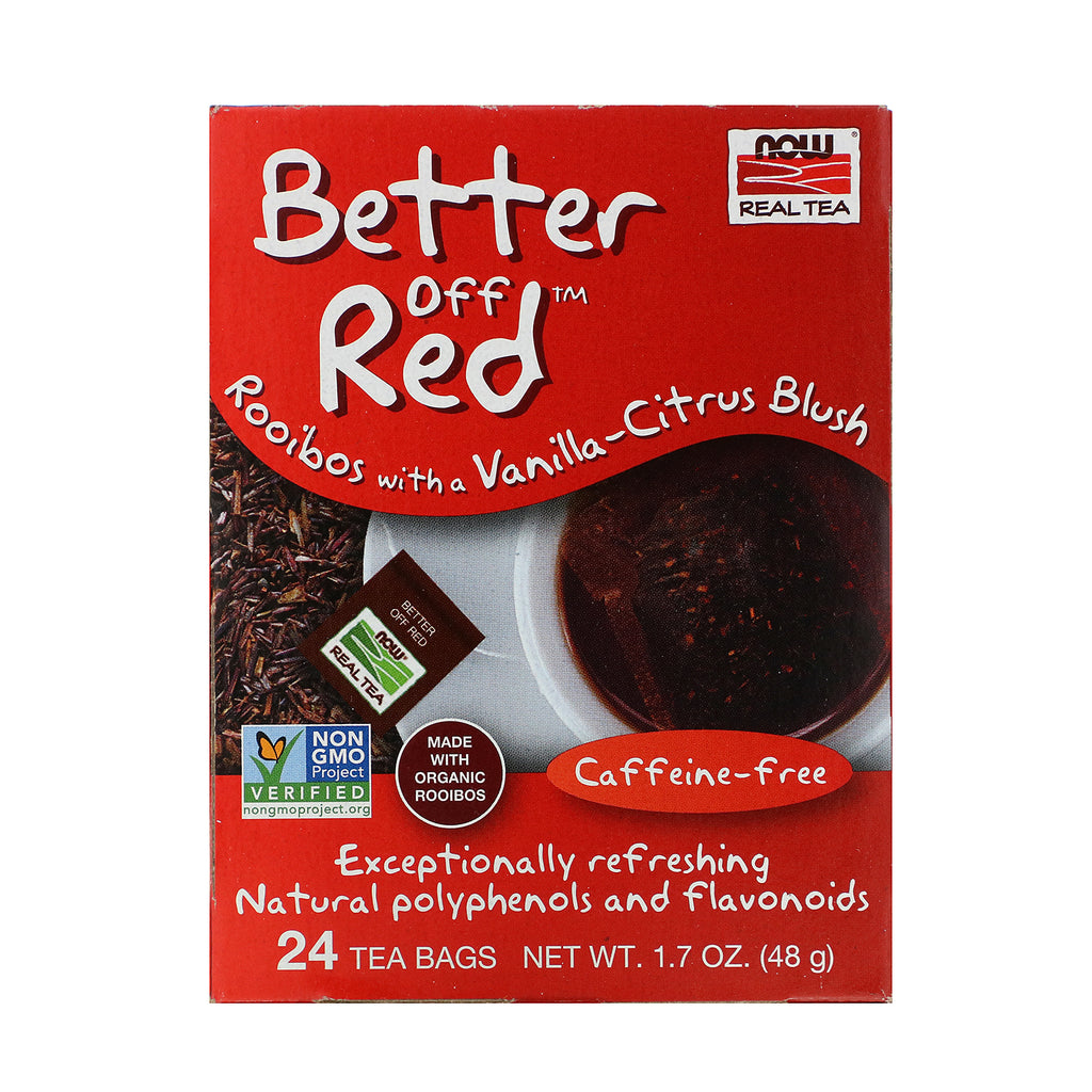 Now Foods, Real Tea, Better Off Red, Caffeine-Free, 24 Tea Bags, 1.7 oz (48 g)