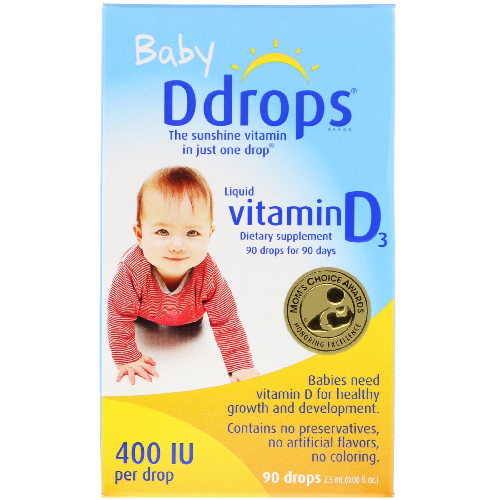 Ddrops, Baby, Liquid Vitamin D3, 400 IU, 90 Drops, 0.08 fl oz (2.5 ml)