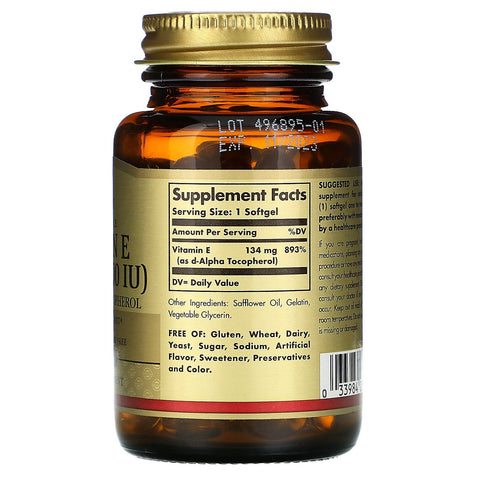 Solgar, naturlig kilde vitamin E, 200 IE, 100 softgels