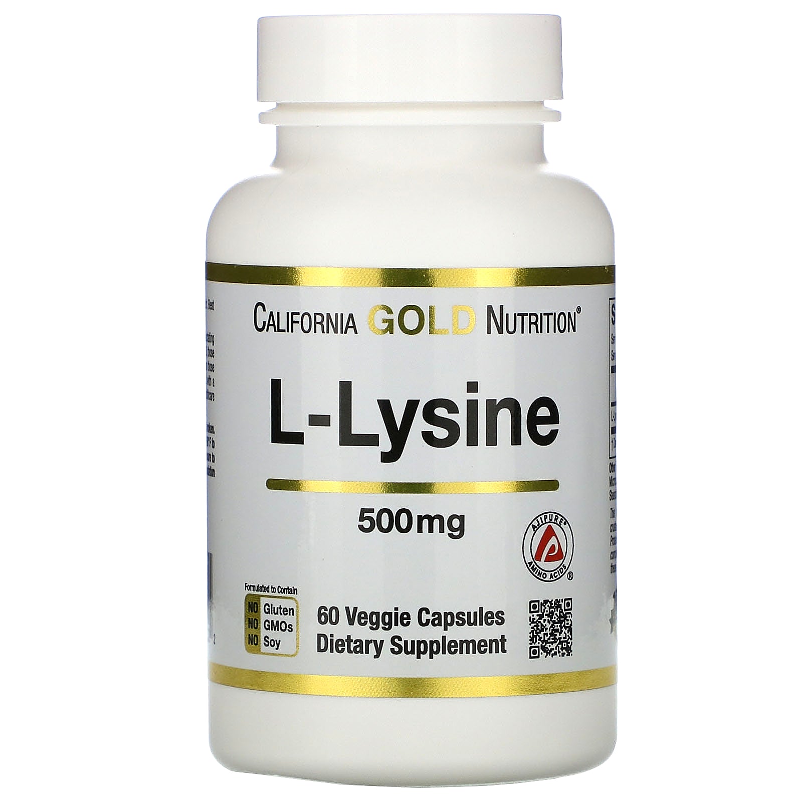 California Gold Nutrition, L-Lysine, 500 mg, 60 Veggie Capsules