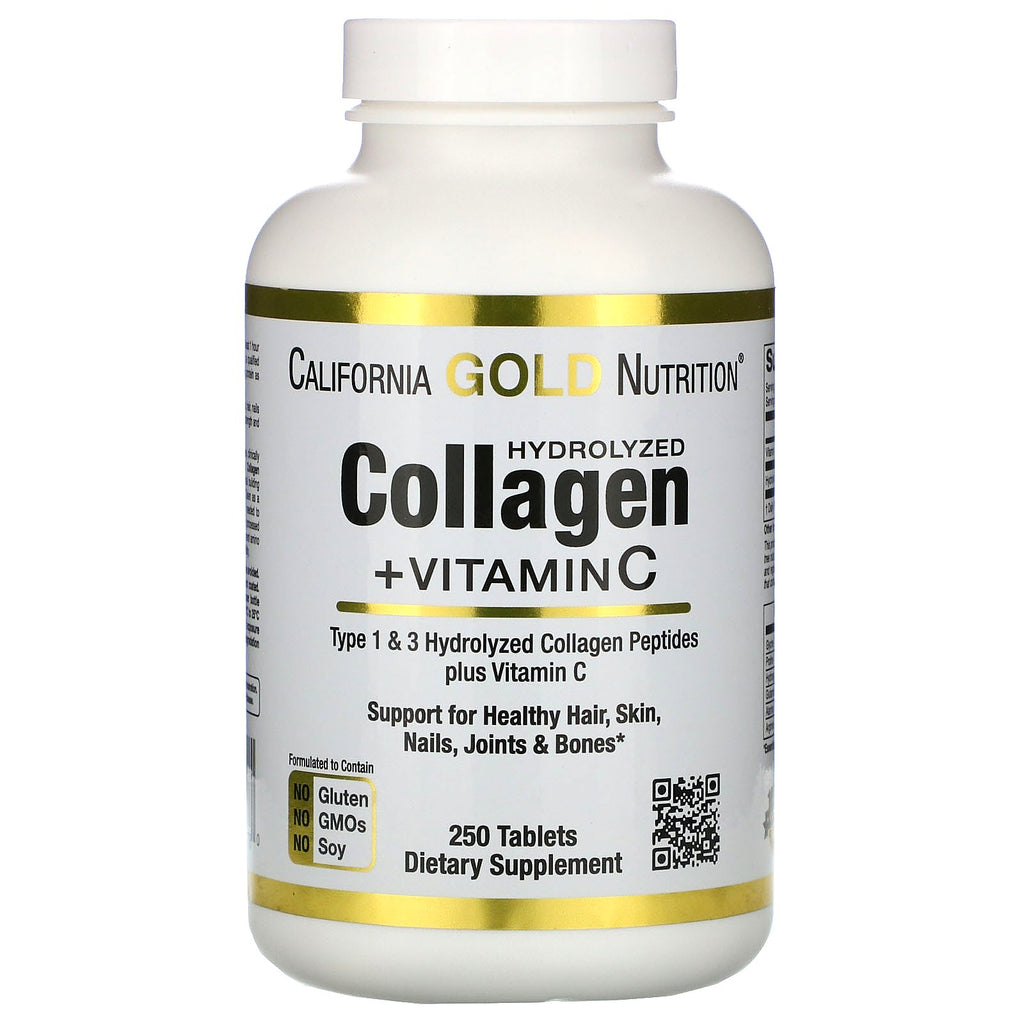 California Gold Nutrition, Hydrolyzed Collagen Peptides + Vitamin C, Type 1 & 3, 250 Tablets