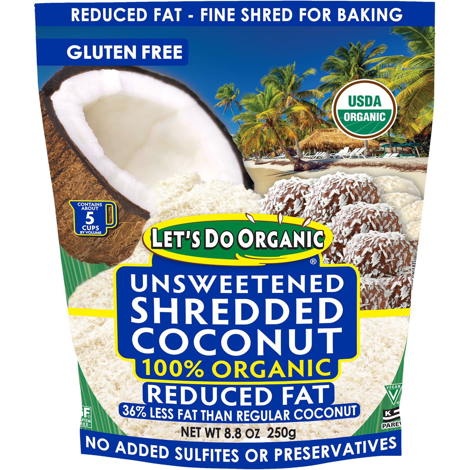 Edward & Sons, Let's Do Organic, 100% Organic Unsweetened Shredded Coconut, Reduced Fat, 8.8 oz (250 g)