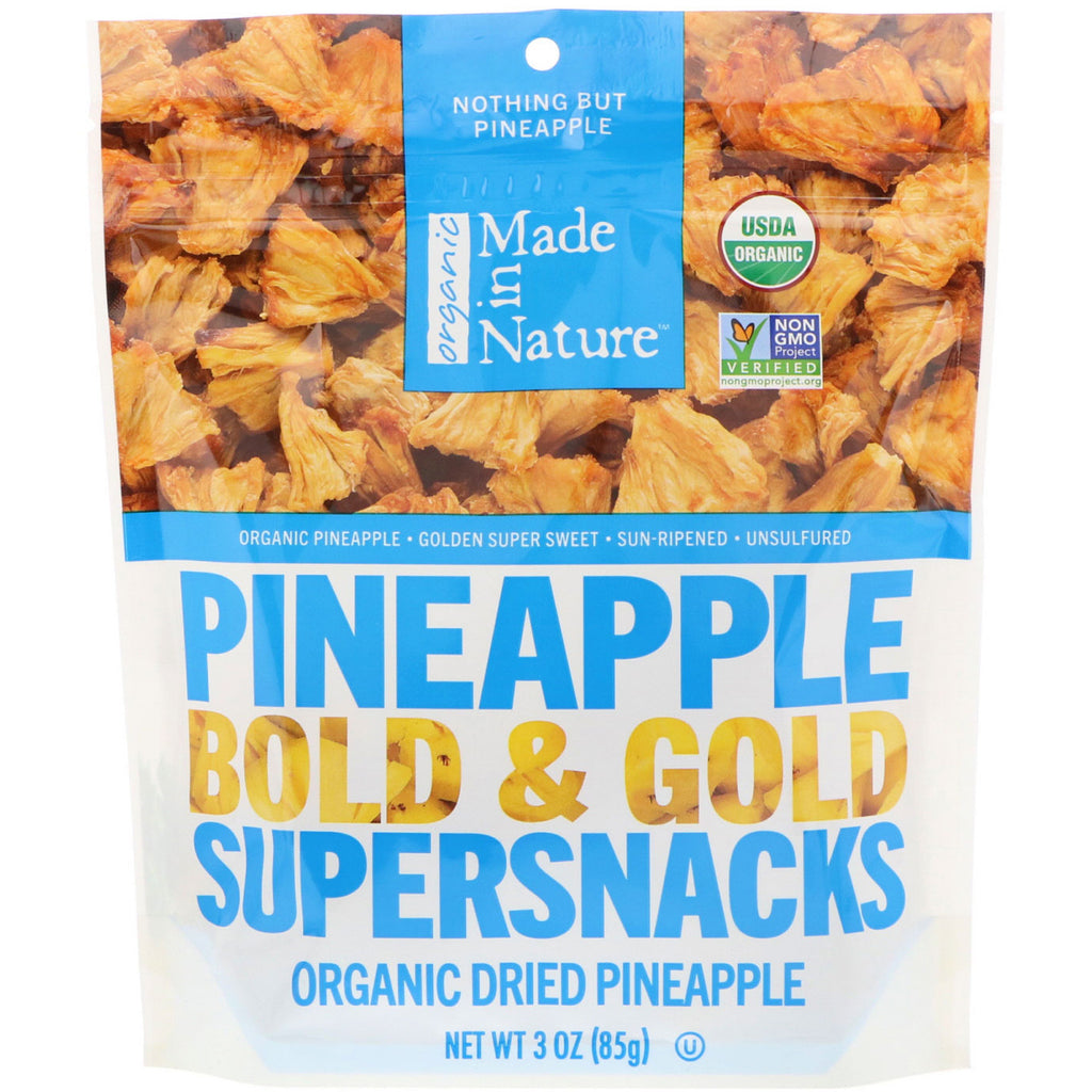 Made in Nature, Organic Dried Pineapple, Bold & Gold Supersnacks, 3 oz (85 g)
