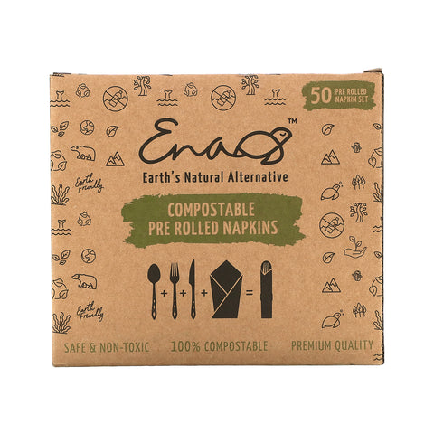 Earth&#39;s Natural Alternative, Compostable Pre Rolled Napkins with Knife, Fork and Spoon, 50 Rolls
